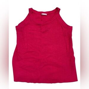 100. Kaily K Ribbed Knit High-Neck Tank Top - Hot Pink - Size L